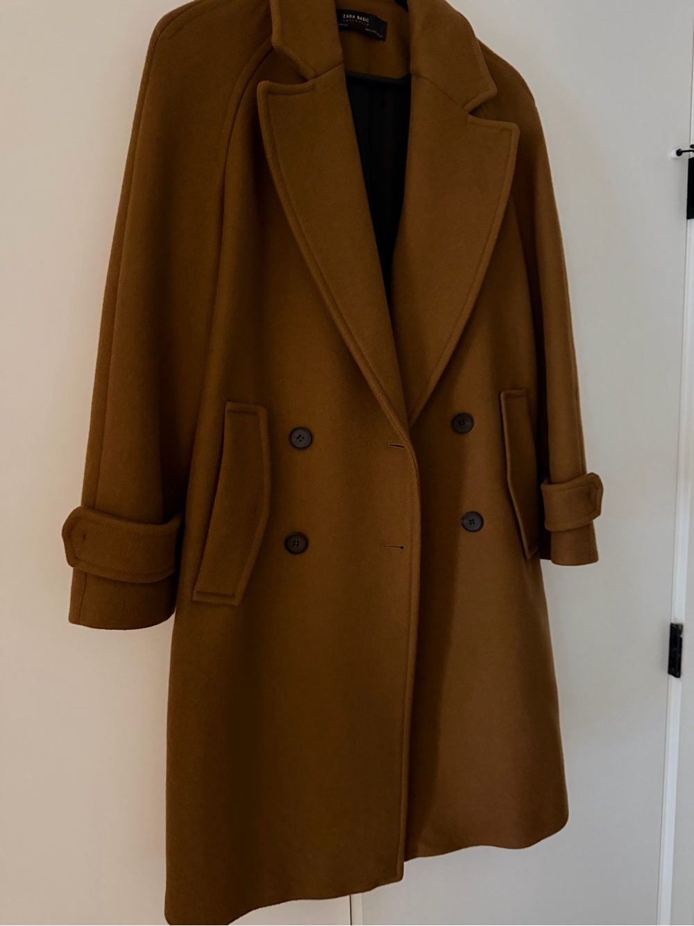 Zara Brown Double-Breasted Wool Blend Coat size XS